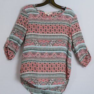 PINK REPUBLIC Pink & Blue Floral Paisley Print Hi-Lo Blouse Size M